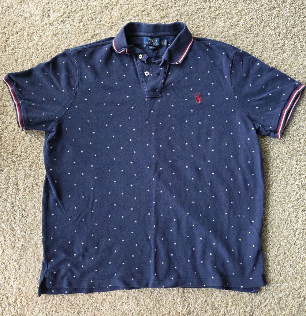 Polo Ralph Lauren Mens Polo Shirt, Sz XL Blue Star Print, Classic Fit